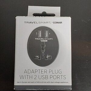 Travel Smart by Conair EU Adapter Plug with Outlet and 2 USB Ports